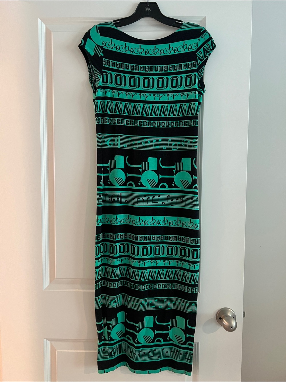 ASOS Black and Teal Patterned Cap-Sleeve Midi Dress